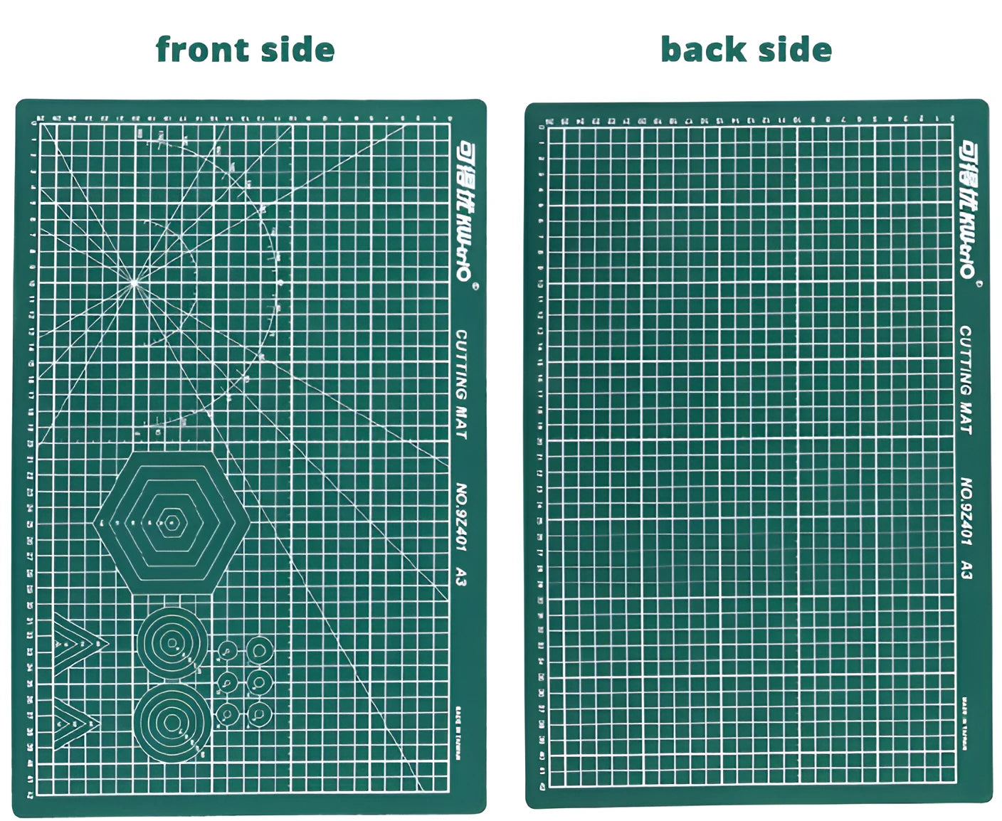 Green A3 self-healing cutting mat showing centimetre grid lines and double-sided design