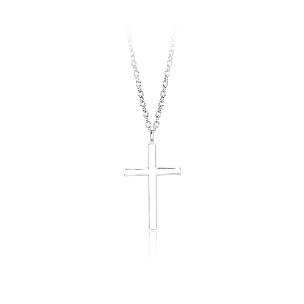 S925 sterling silver necklace with glossy cross pendant on O-shaped chain in gold, platinum or rose gold finish