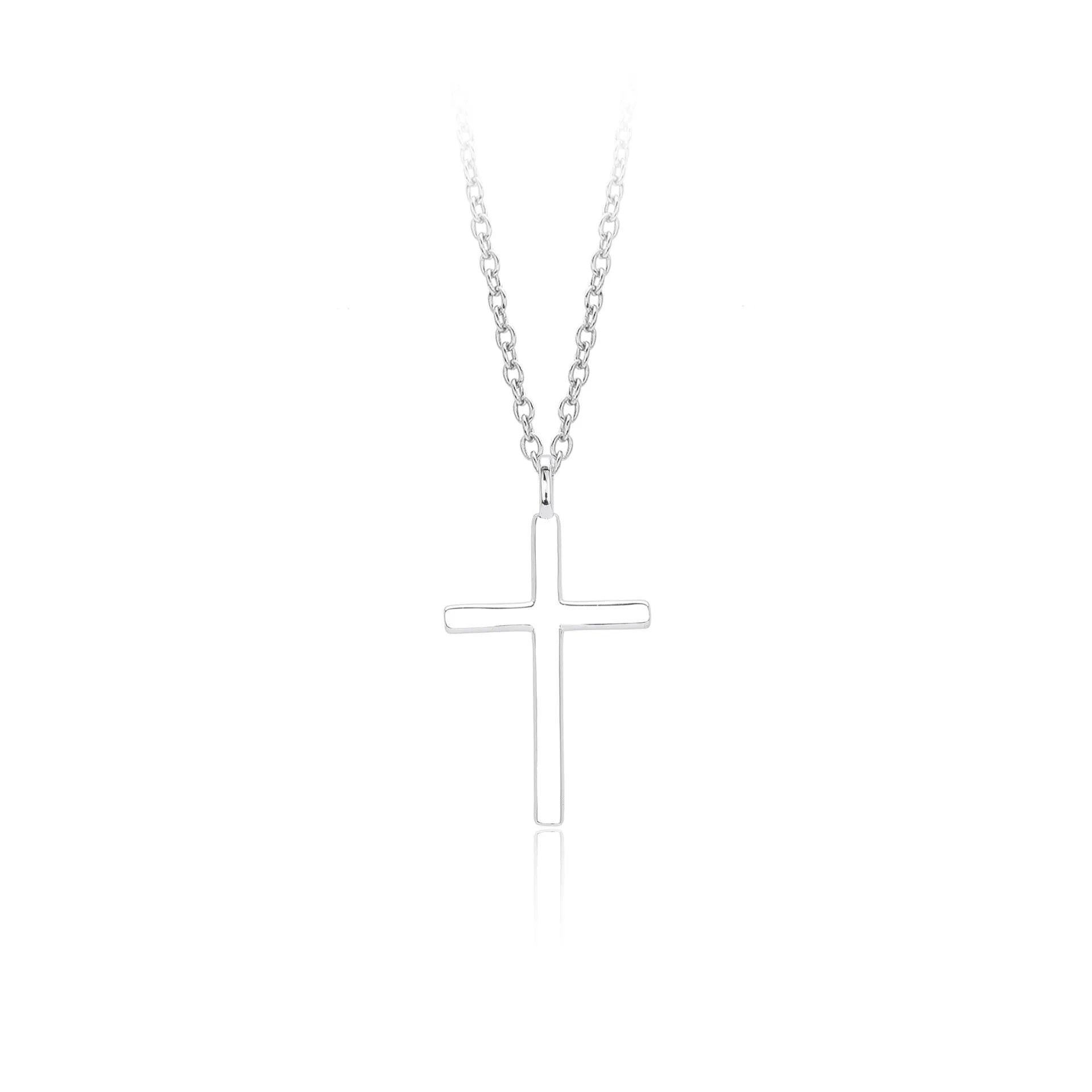S925 sterling silver necklace with glossy cross pendant on O-shaped chain in gold, platinum or rose gold finish