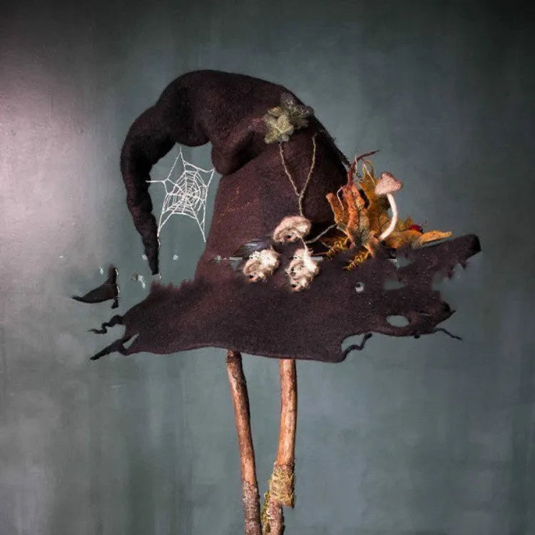 Handmade merino wool felt witch hat, pointed, 36x39cm, Halloween cosplay costume, five colours