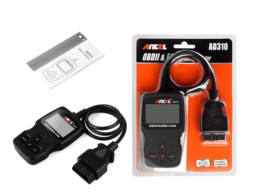 Black universal automobile fault detector scanner for engine diagnostics with 12V power supply