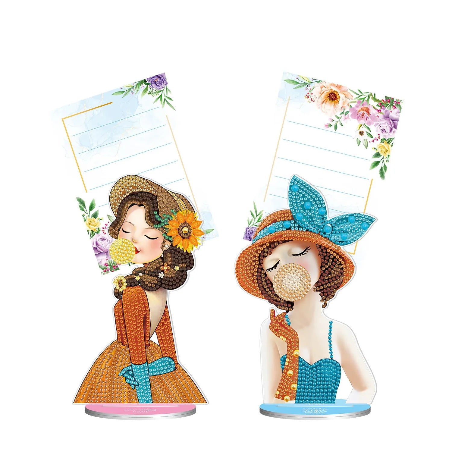 Handcrafted frameless diamond painting note clip desktop decoration on a wooden surface.