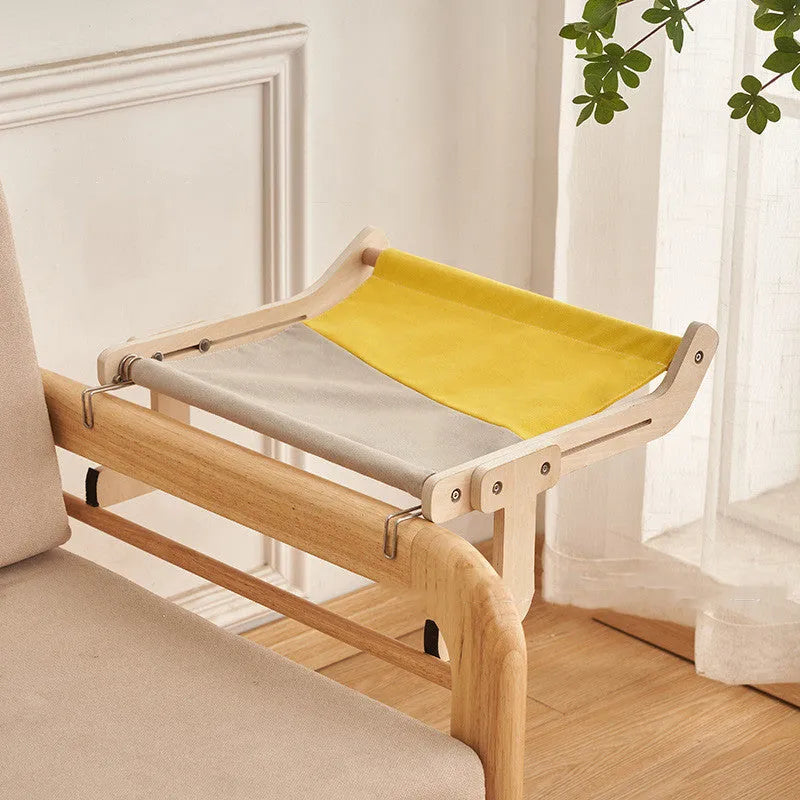 Cat hanging bed with wooden frame in grey powder colour, size 470x395x215mm