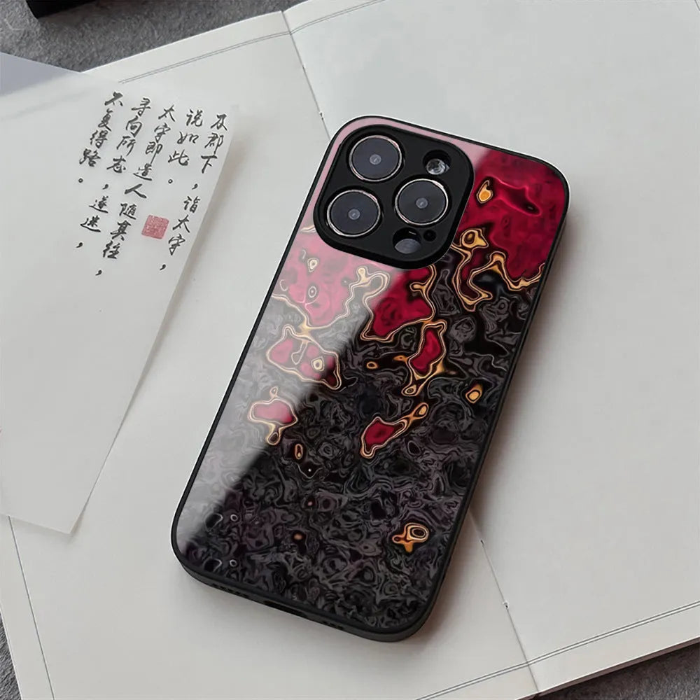 Niche dark lava glass shell mobile phone protective case in BL029 Lava black liquid glass texture