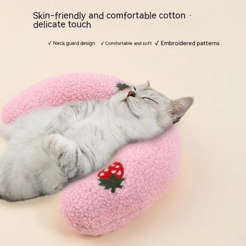 Small U-shaped cat pillow in faux fur, 26x18cm, half-donut pet bed for cats and small dogs up to 10lbs