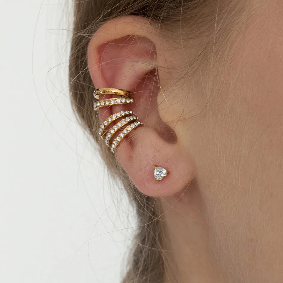 Women's stainless steel clip-on geometric ring earrings with electroplated finish in colours JDE0309004 and JDE0309005