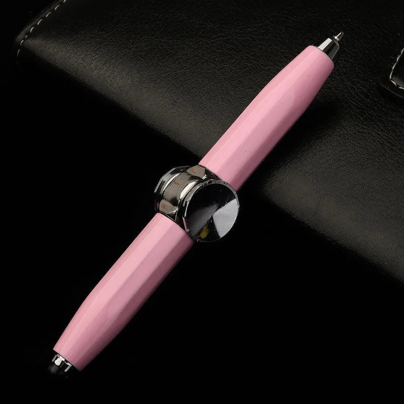 Metal gyro ballpoint pen with spinning mechanism and coloured ink refill options
