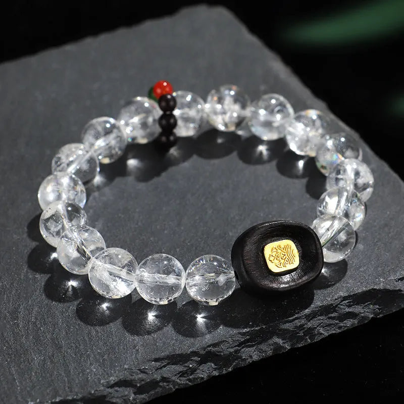 Handmade natural white crystal ebony bracelet with five warp ethnic design for unisex wear