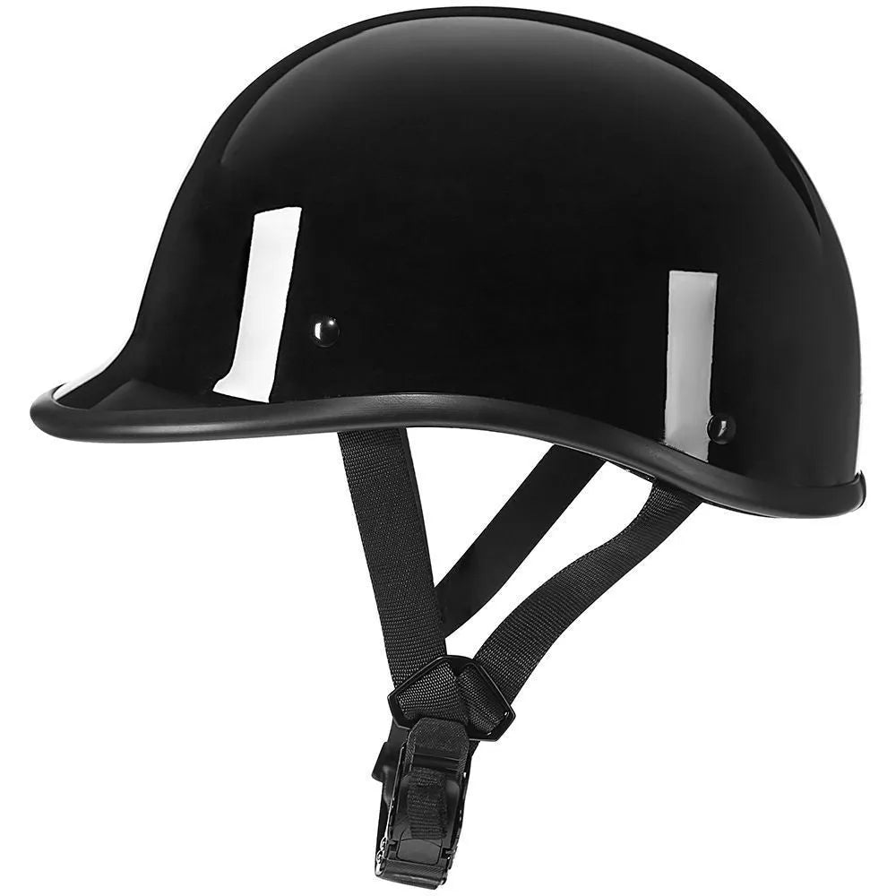 Retro motorcycle helmet in matte black with a hand-curved ABS shell on a neutral background.