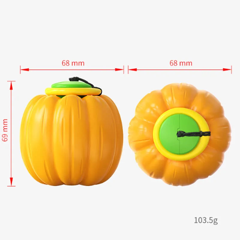 Green plastic pumpkin-shaped dog chew ball with squeaker for small dogs
