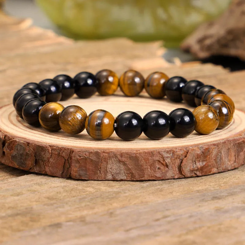 Vintage style tiger eye stone necklace with tassel pendant on ball bead chain
