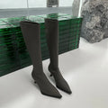 Women’s black pointed toe below the knee boots with 5cm heel and back zipper