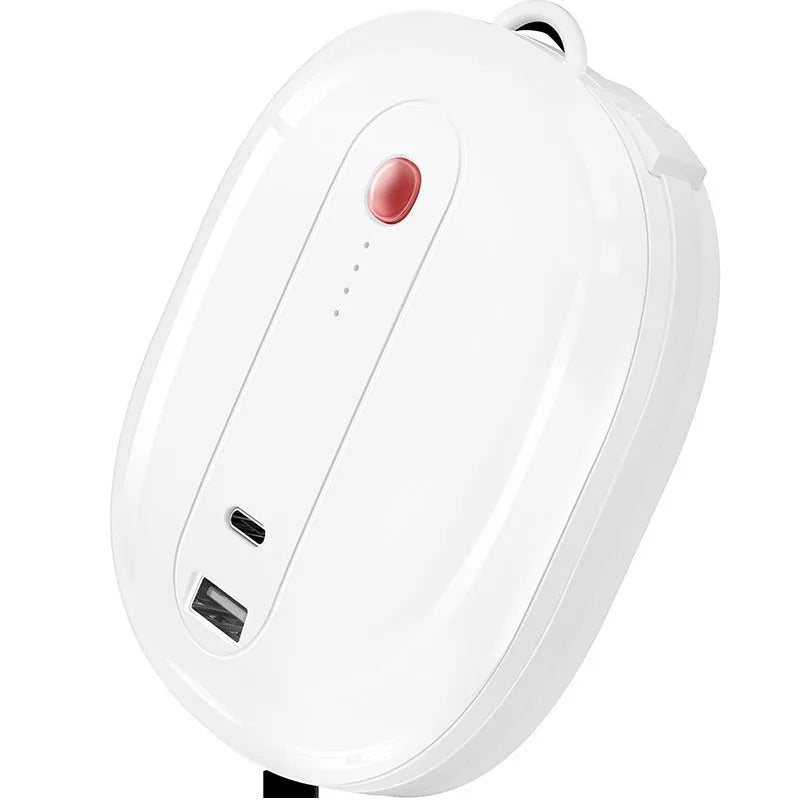 White power bank with built-in plug showing square aluminium case design and 10000mAh capacity