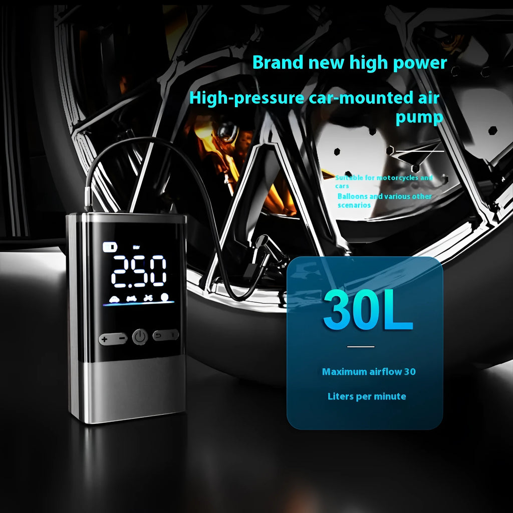 12V cordless car tyre inflator, 120W, 4000mAh rechargeable air pump with pressure gauge and lighting