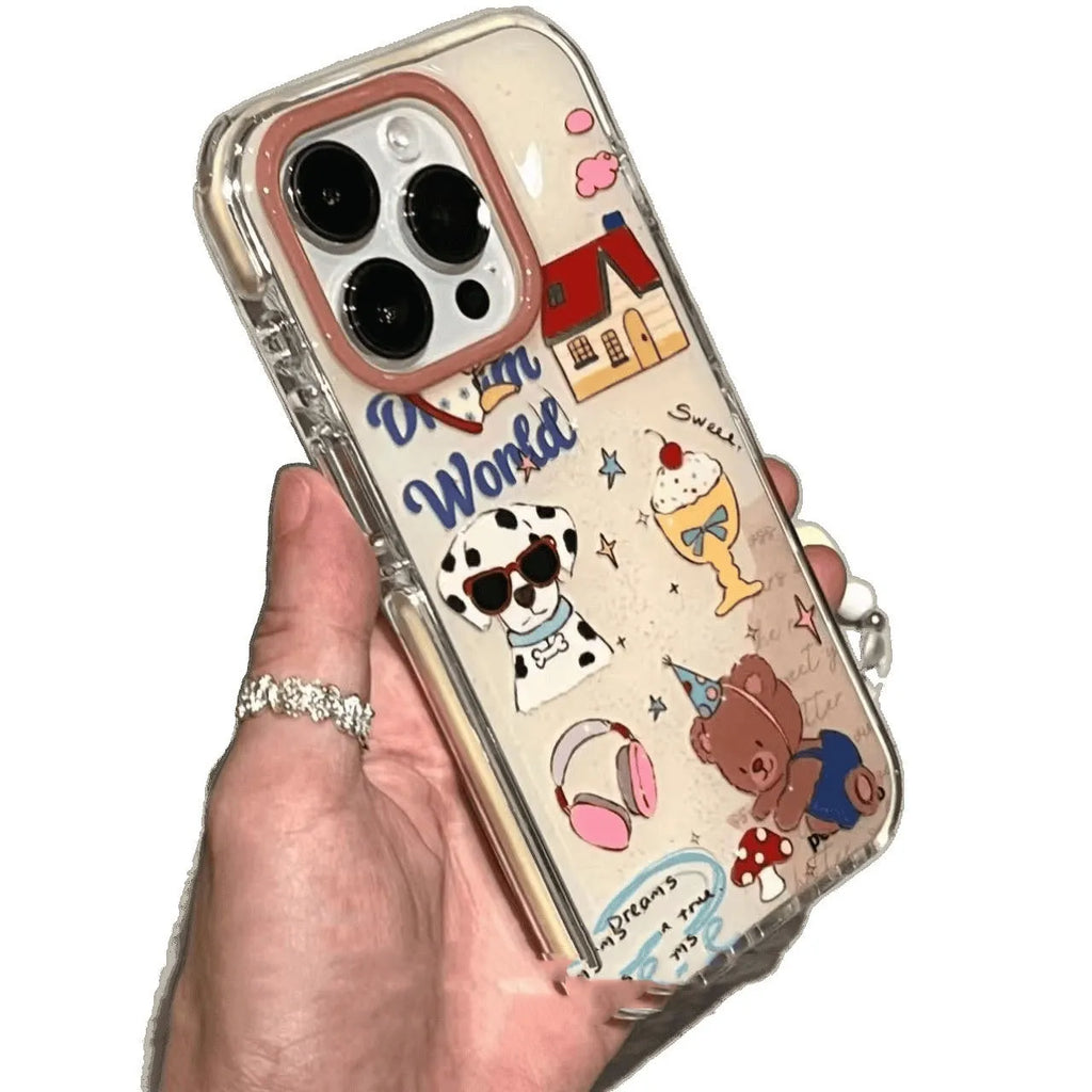 Retro cute dog party frosted phone case for iPhone 13, 14, 15, 16 Pro Max series