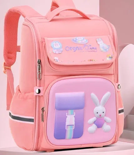 Children's large school backpack with airpillow straps in rabbit or spaceman cartoon patterns