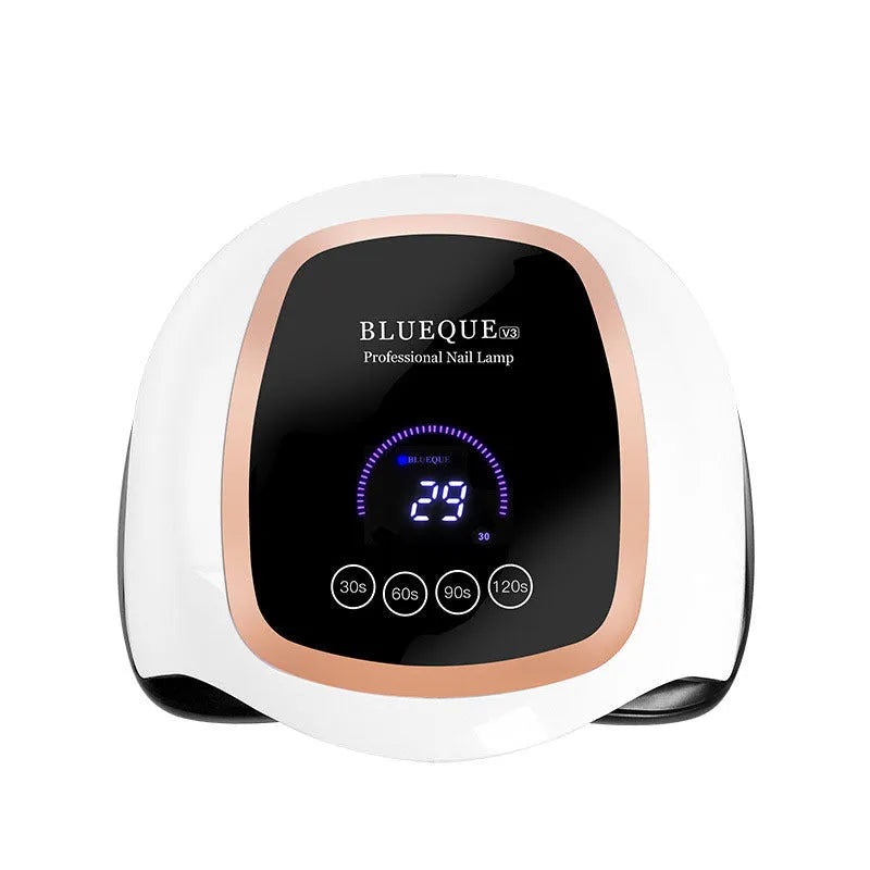 BLUEQUE V3 168W UV LED nail lamp with 42 gold wire beads, ABS plastic housing, compact 23.5cm x 20cm x 8cm