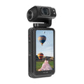 M3 pocket camera black with 180 degree flip screen open showing 3.5 inch LCD touchscreen