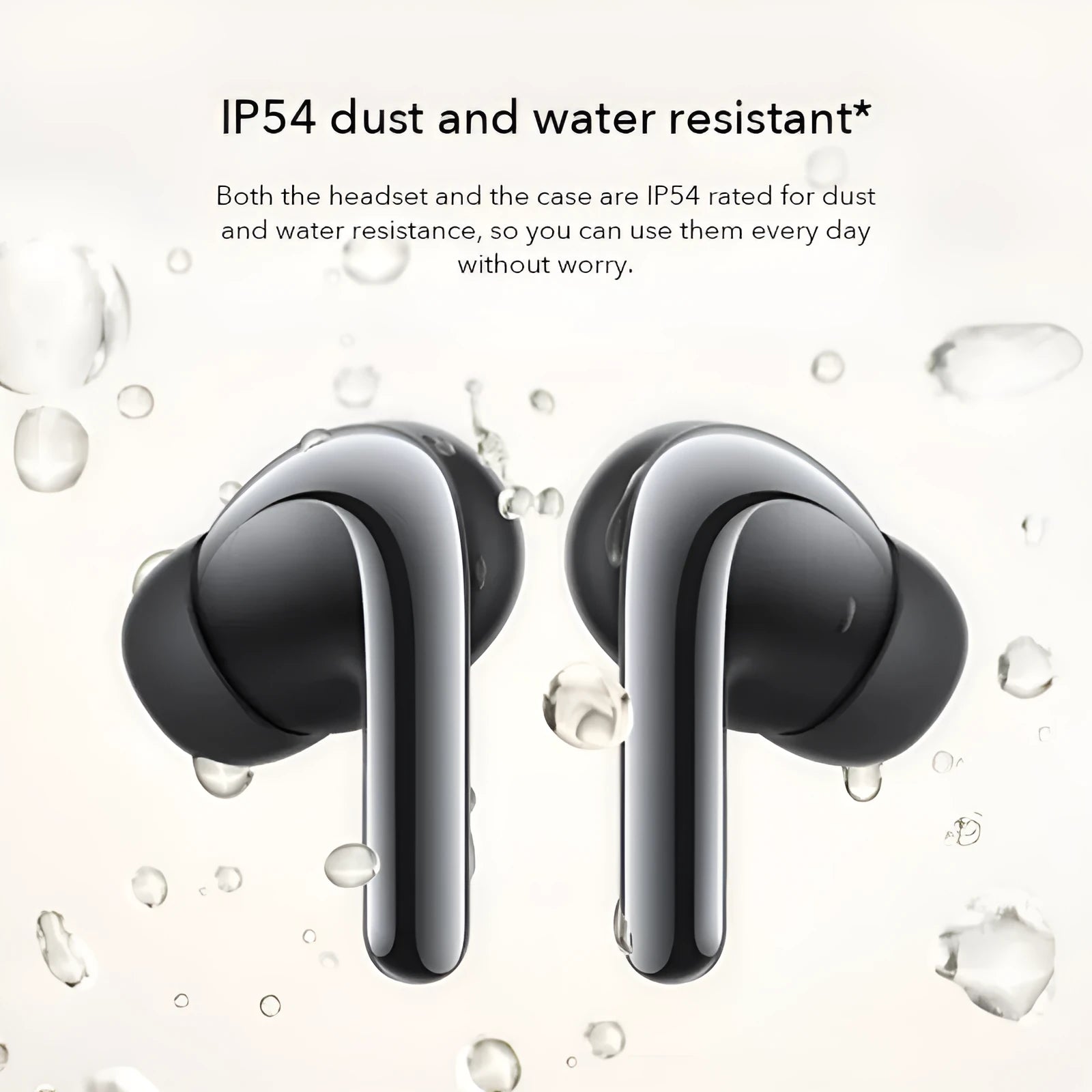Black and gold true wireless Bluetooth earbuds with charging case, featuring active noise reduction technology.