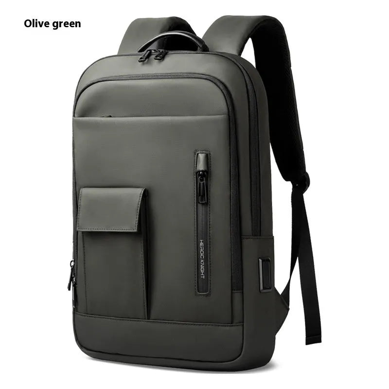 Men's Oxford cloth backpack in solid colour with sewing line details, lightweight design for business commute