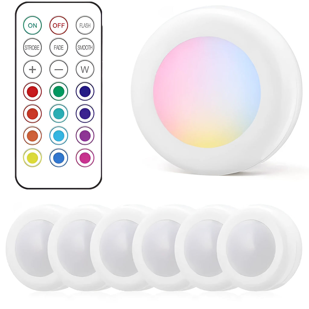 RGB atmosphere light with remote control, ABS and PC construction, 6.2x6.2x2.6cm