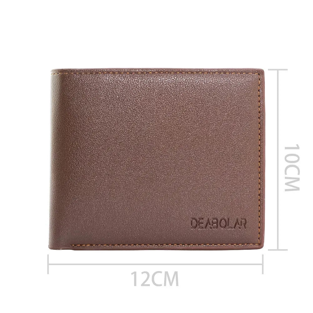 Men's genuine leather zip closure wallet showing card slots and cash compartment.