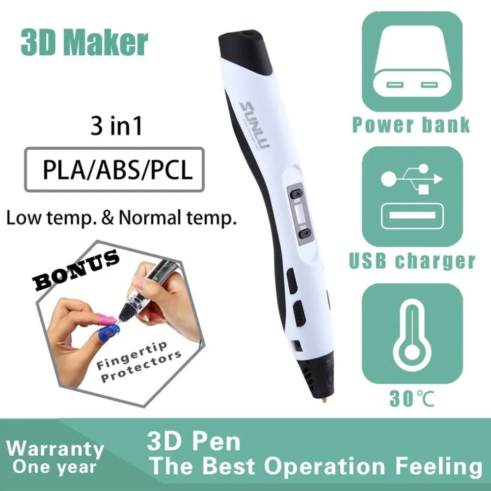 Plastic 3D printing pen 180mm in black colour for handheld 3D painting and graffiti
