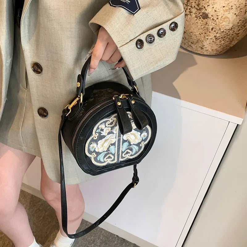 Soft Chinese embroidery shoulder messenger bag with horizontal square shape and adjustable strap