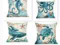 Square linen cushion cover with a colourful high-definition sea turtle print, showing the invisible zipper.