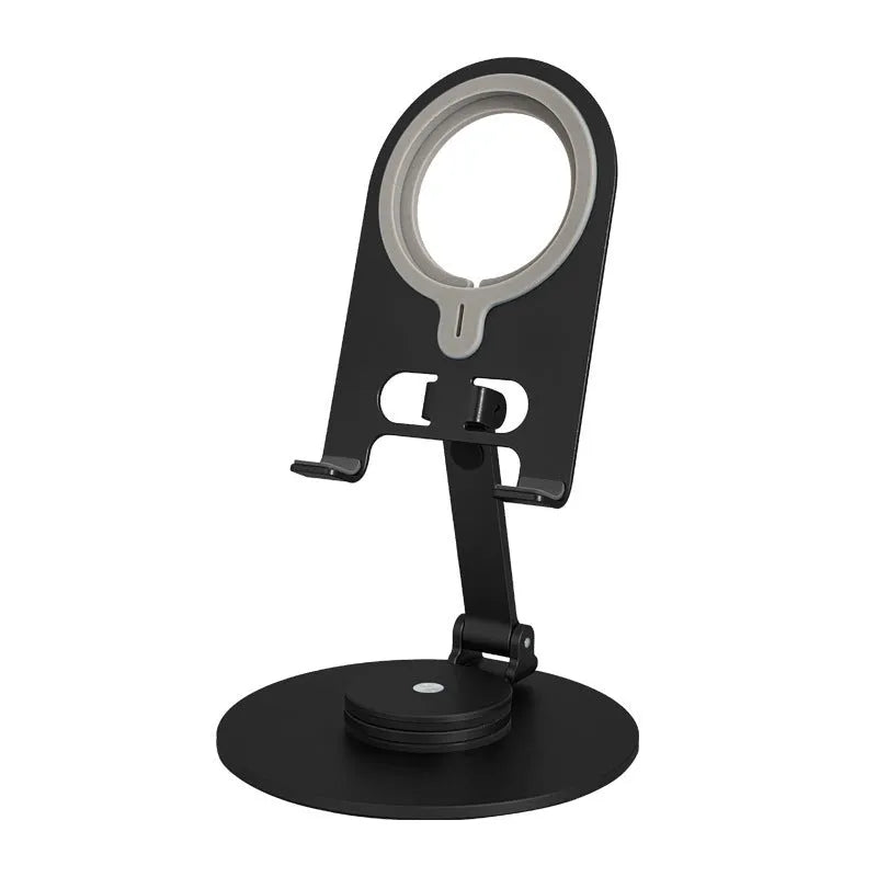 Desktop adjustable wireless charging stand with rotary arm in silver, alloy construction