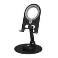 Desktop adjustable wireless charging stand with rotary arm in silver, alloy construction