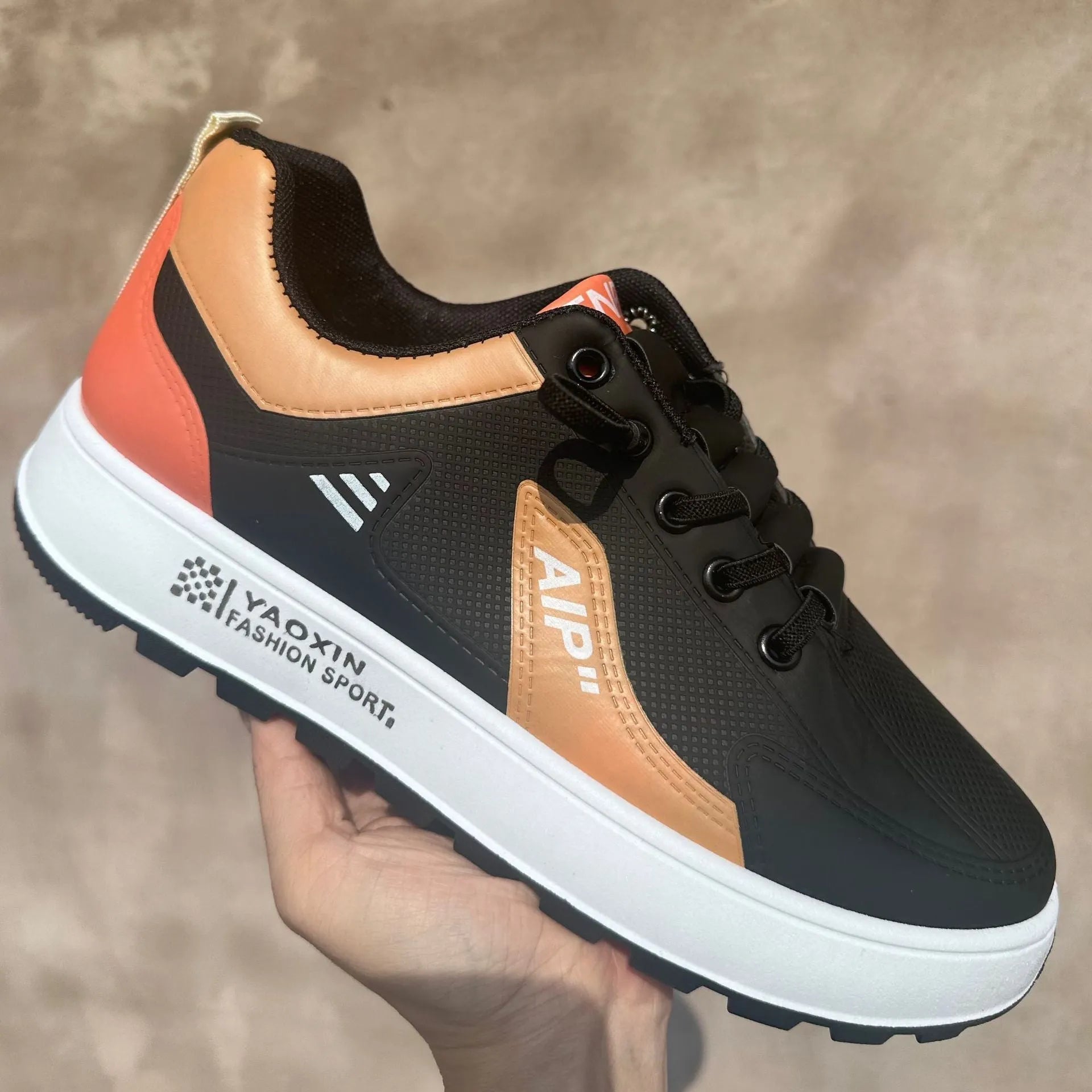 Men's casual sports shoes with round toe and artificial PU upper in white black colour option