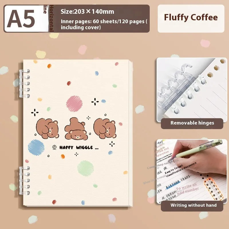 A5 thickened loose-leaf notebook with detachable coil, 60 sheets, 20.3x14.0 cm, cute cover style