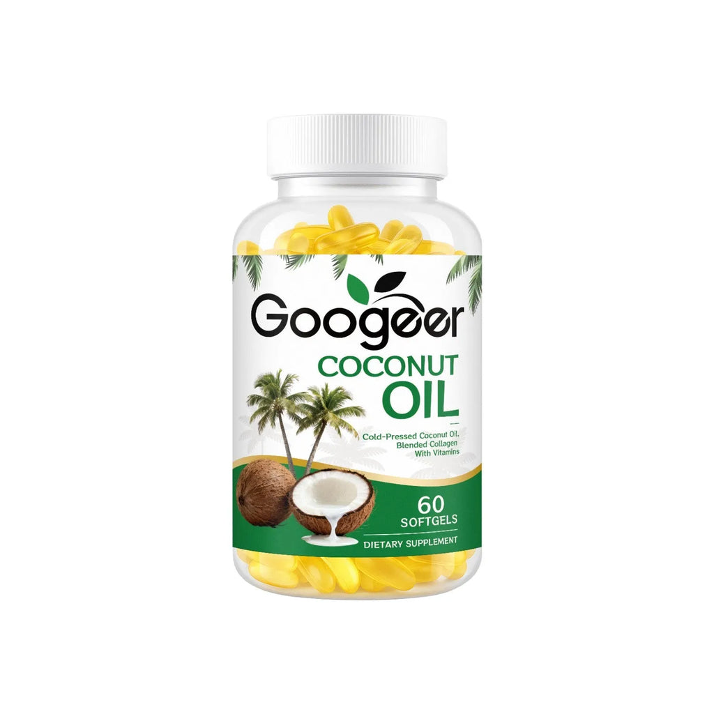 Coconut oil soft capsules with vitamin E, pack of 60 softgels for daily supplement use