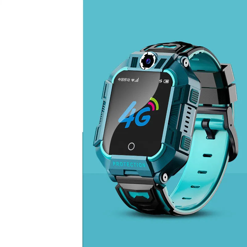 Green A63 children's smartwatch with GPS, 4G, camera, on a silicone wristband.