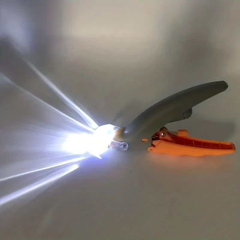 Yellow LED pet nail trimmer with magnifying glass, lights, and steel blades for cats and dogs