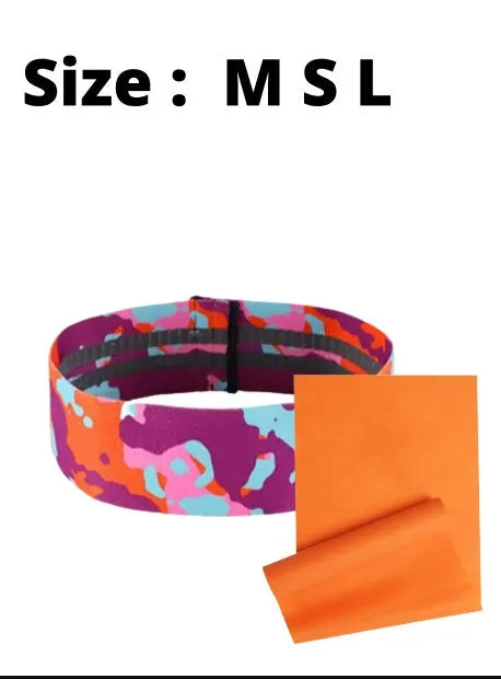 Anti-slip yoga resistance band hip belt in camouflage colours, sizes S 67x8cm, M 78x8cm and L 88x8cm