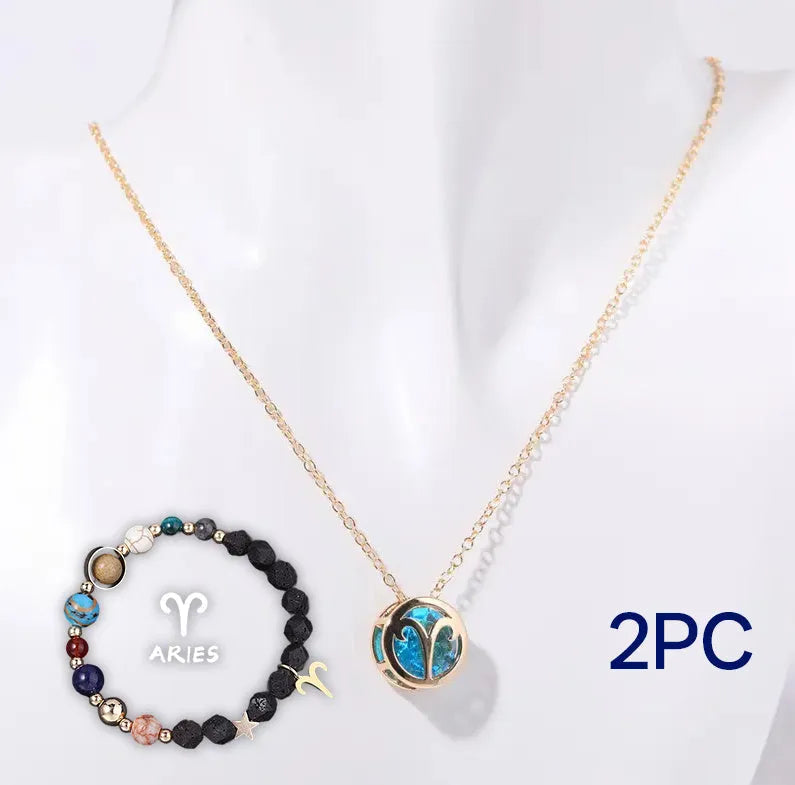 Natural stone beaded necklace and matching bracelet set laid flat, showing bead detail.