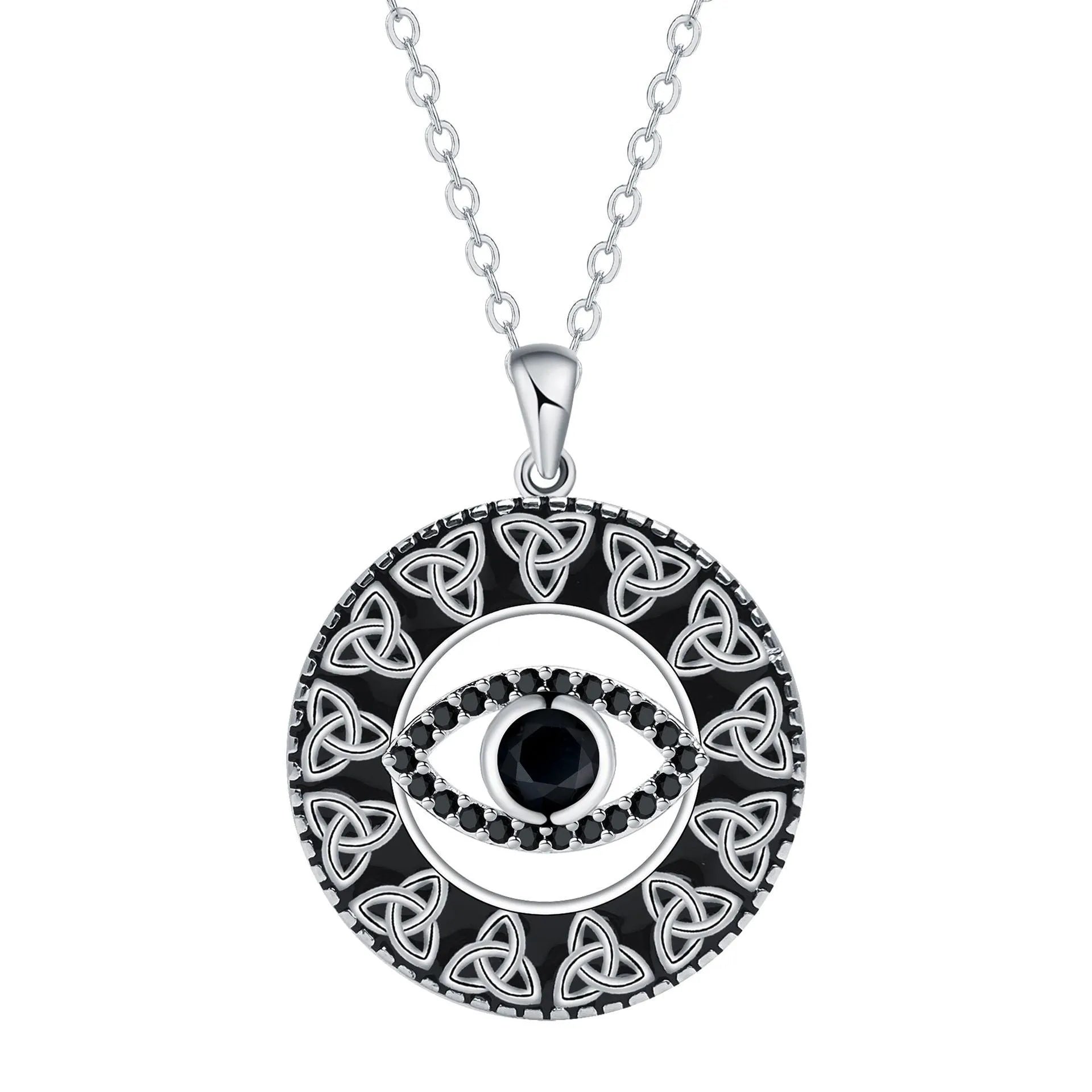 Copper devil's eye pendant necklace with a cross chain for women.