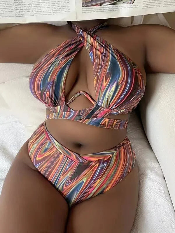 Women's floral high waist bikini swimsuit in picture colour with plus sizes available