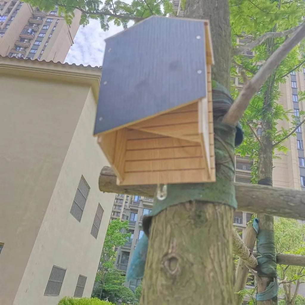 Wooden single-layer bat house made from triple wood, 24 x 8.3 x 9.3 cm, for outdoor garden eaves use