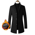 Men's single-breasted stand collar coat in solid colour with side pockets, wool-blend fabric, available in multiple colours and sizes