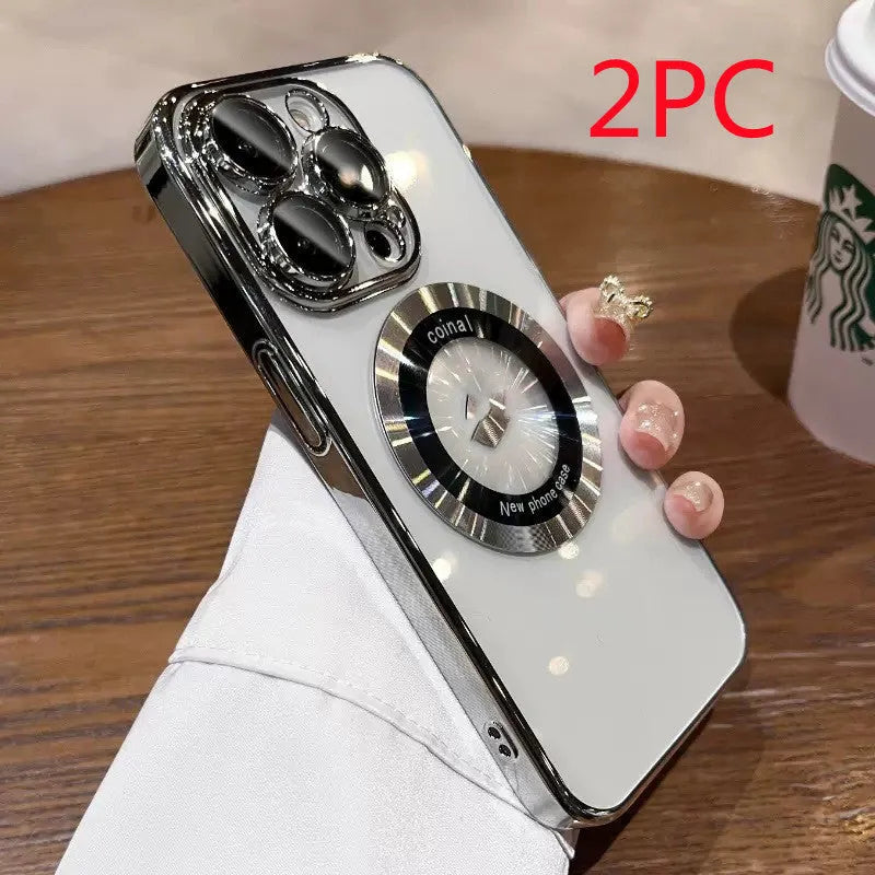 Magnetic electroplated PC phone case for iPhone in cool black with anti-fingerprint finish