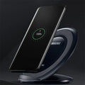 Black wireless charging pad for Galaxy Note Edge smartphone with Qi fast charging capability