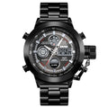 Skmei men's outdoor sports waterproof steel strap wristwatch in black, silver, and rose gold