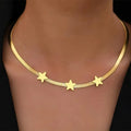 Gold gothic star pendant choker necklace on titanium steel snake chain, 41-50cm adjustable length.