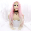 Ladies pink gradient big wave fluffy fashion wig on display