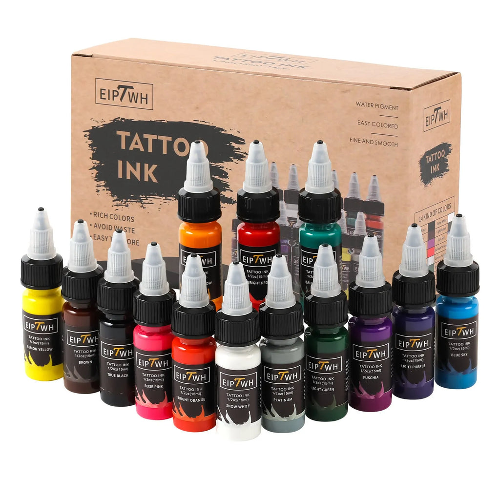 Dual battery wireless tattoo pen set with practice skin, paints and needles in multiple colours