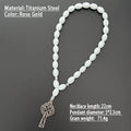 Cross beads metal car rearview mirror pendant with crown and Roman numerals in Ancient Gold finish