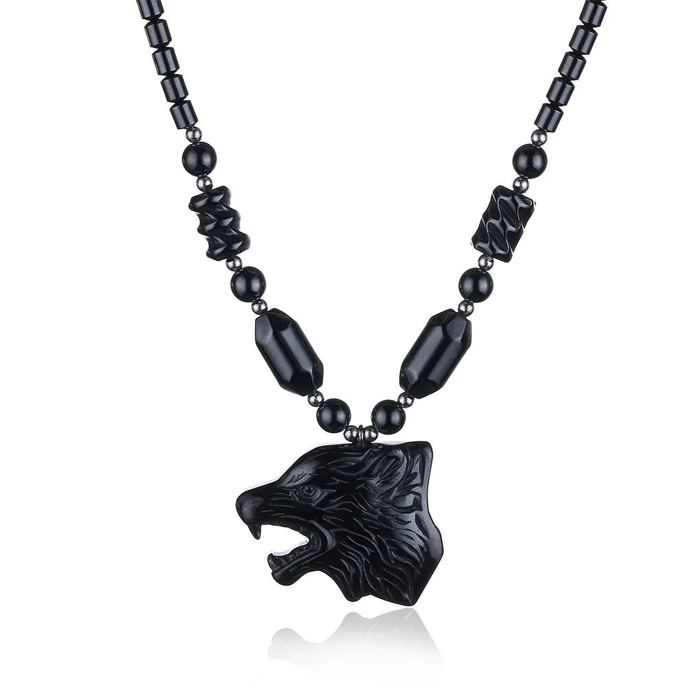 Milk Tea exaggerated wolf head necklace with copper pendant and water wave chain